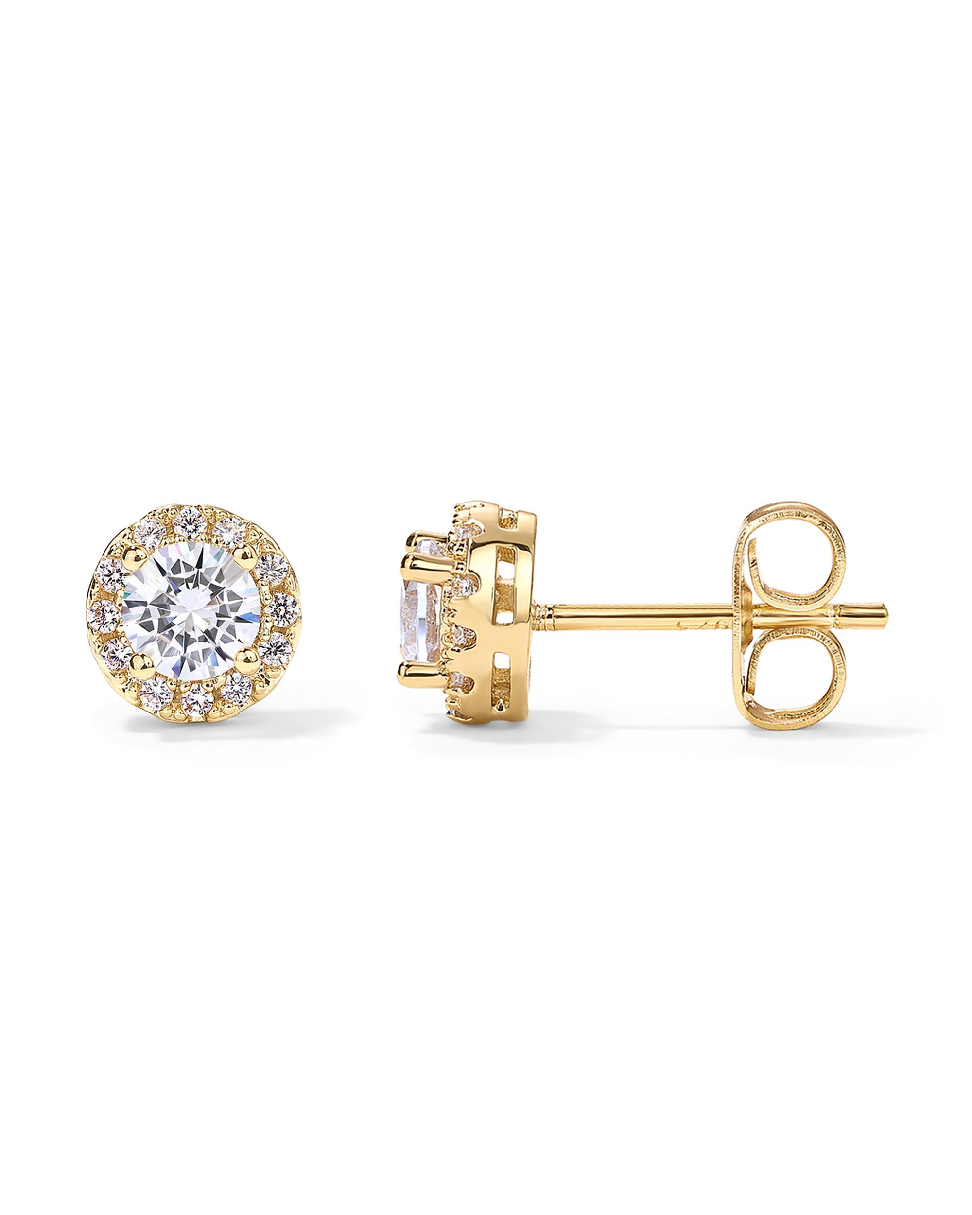 PAVOI 14K Gold Plated Sterling Silver Post Brilliant Faux Diamond Halo Earrings for Women - Premium Cubic Zirconia Stud Earrings