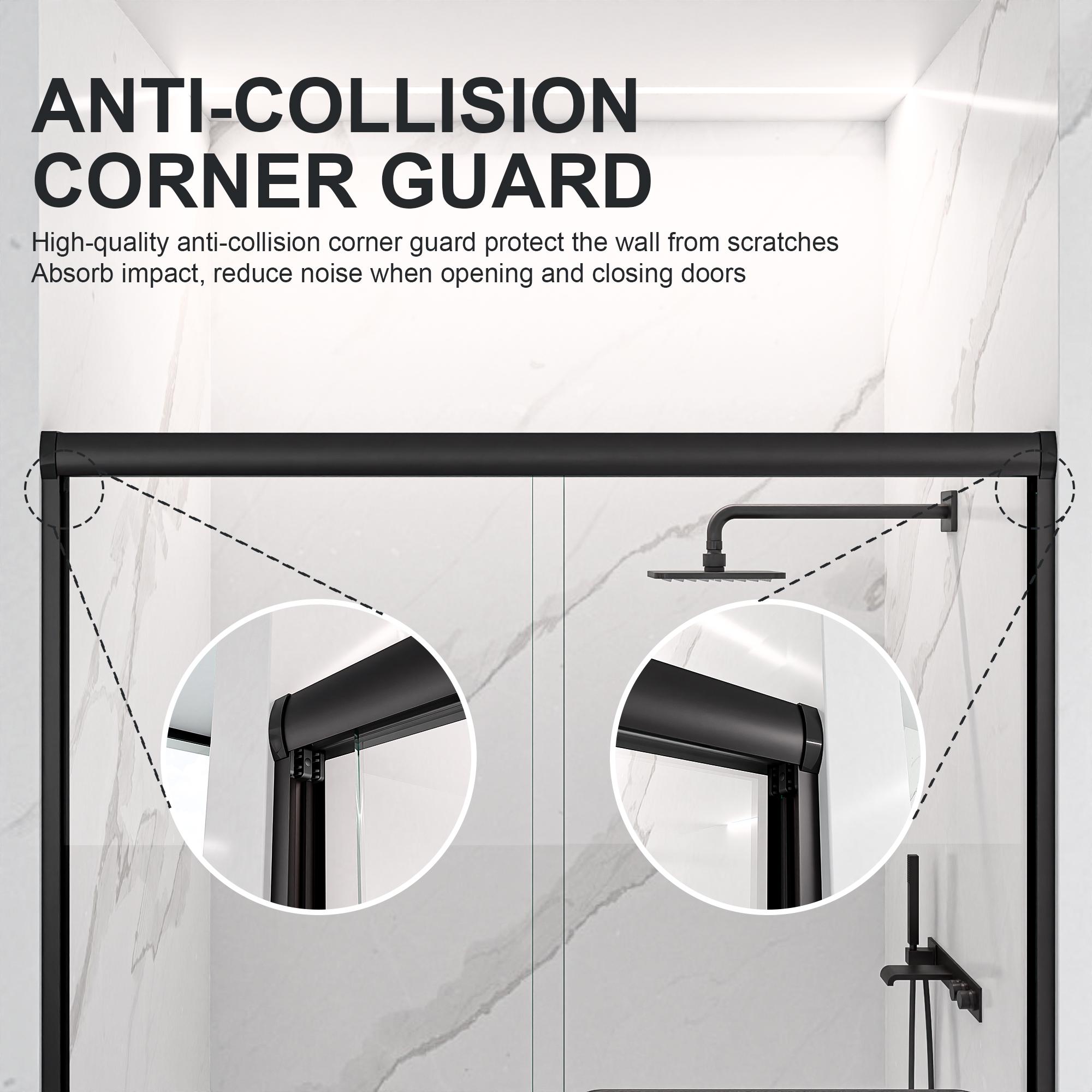 56-60" W x 72" H Semi-Frameless Double Sliding Shower Door, Bypass Shower Enclosure with 1/4" (6mm) Thick SGCC Tempered Safety Glass, Adjustable Width, Rustproof Chrome Frame, Easy Install Sliding Bathroom Door