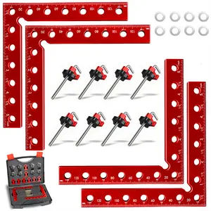 4-Pack Aluminum 90-Degree Corner Clamp Kit (12-Piece Set) | Woodworking Positioning L-Squares for Box, Frame and Cabinet Assembly