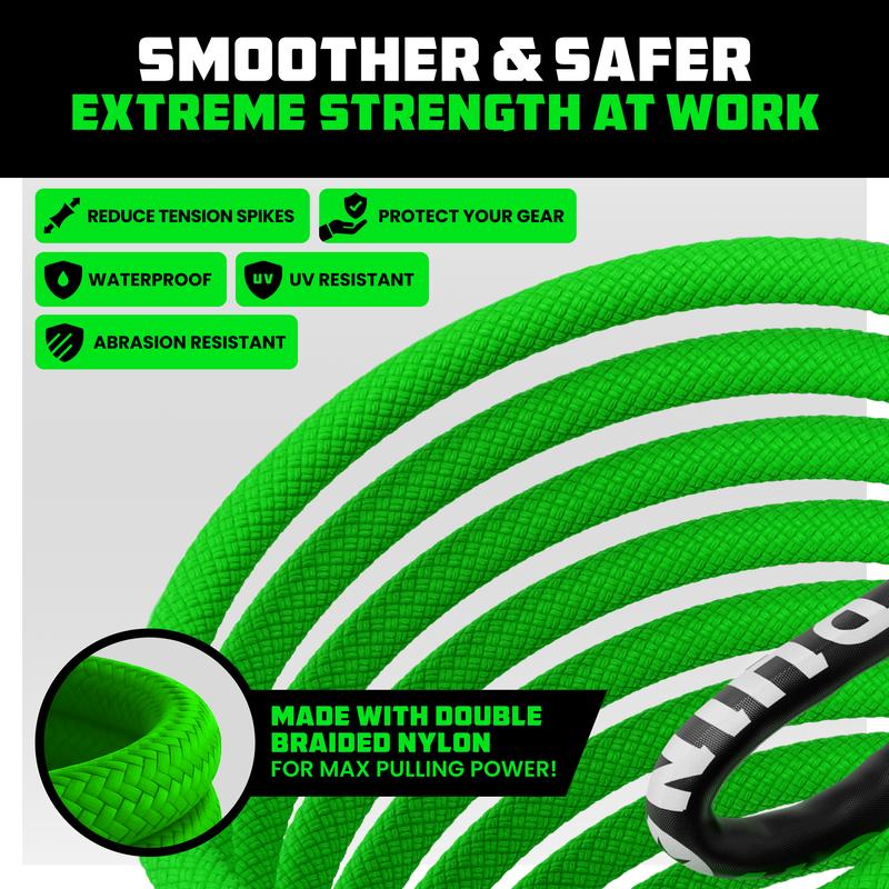 Rhino USA Kinetic Recovery Tow Rope Heavy Duty Offroad Snatch Strap for UTV, ATV, Truck, Car, Tractor - Ultimate Elastic Straps Towing Gear