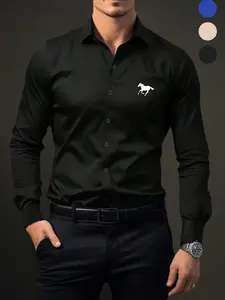 Men's Business Formal Horse Print Shirt, Multicolor Options, Regular Fit, Long Sleeve, Casual Wear, All Seasons, Commute & Social Events