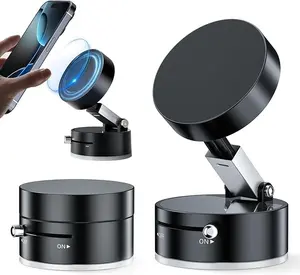 Vacuum Suction Magnetic Phone Holder, Upgrade Magnetic Suction Phone Mount Foldable & Retractable Vacuum Magnetic Phone Stand Adjustable Double-Sided Magnetic Car Phone Holder for All Phones Car/Mirror/Gym