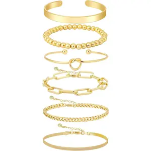 Gold Bracelets for women 14K Gold Bangle Bracelet Stack - Adjustable Waterproof Trendy Bracelets Gold Filled Stacks Bangles Link Chain Gold Bracelet Non Tarnish for Women Collection Jewelry Gifts