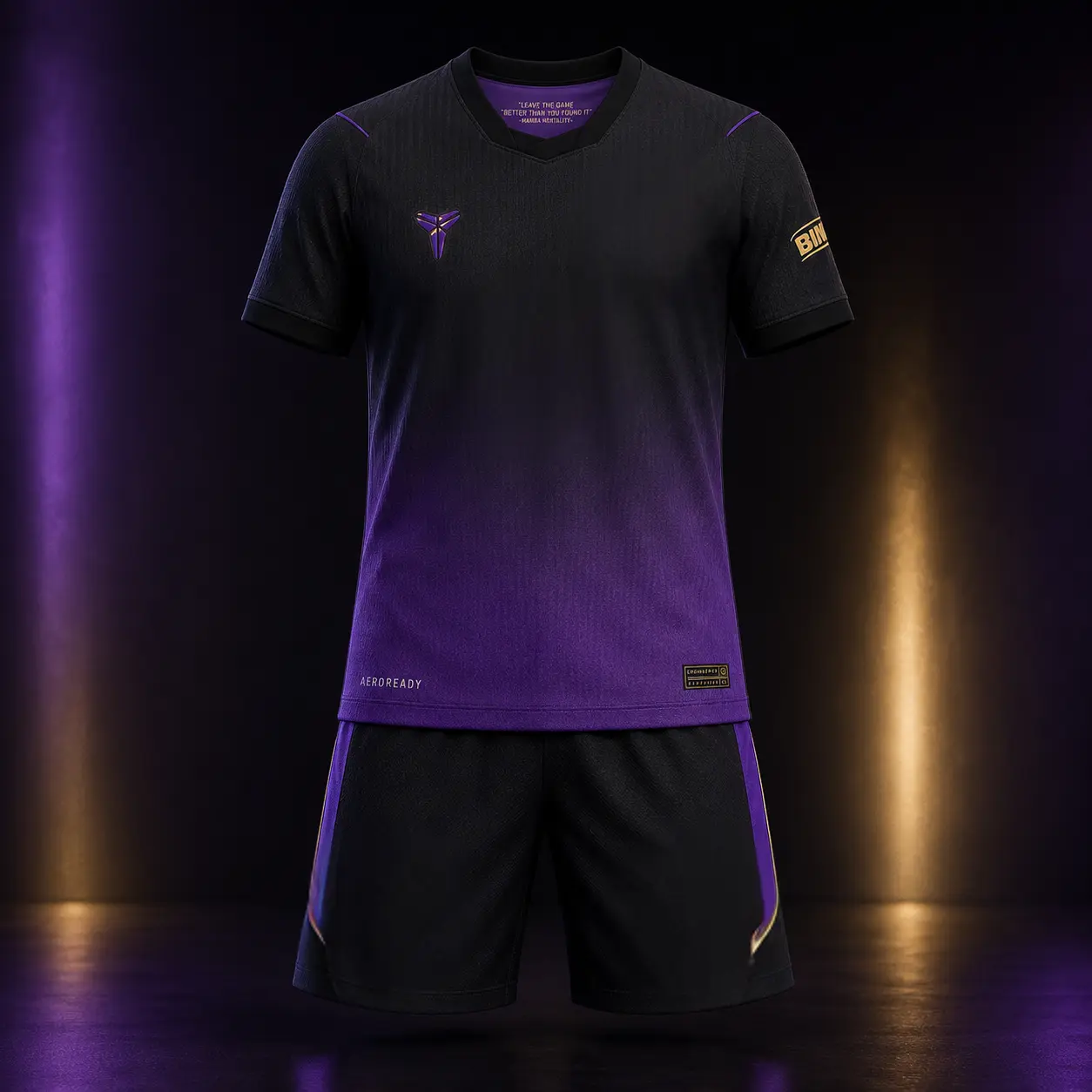Unisex Midnight Violet Soccer Jersey and Shorts Set, Sizes XS-5XL, Black Purple Gradient Football Uniform with V-Neck and Short Sleeves, Lightweight Breathable Quick-Dry Athletic Kit for Training, Game Days, Outdoor Sports, Casual Wear and Travel Use