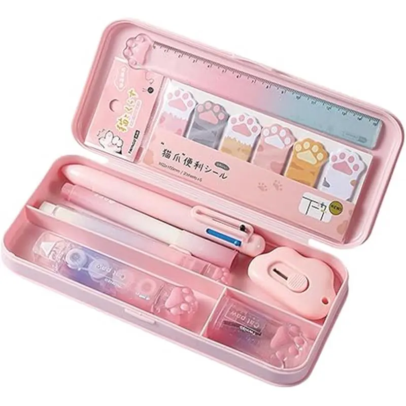 9 Pcs Cute Pink Stationery Set Cat Paw School Supplies Kawaii Office Supplies Including Pens Pencil Sharpener Highlighter Eraser Correction Tape Ruler Utility Knife (Cat Paw-Pink)