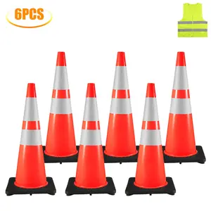【Summervibes】VEVOR 6Pack 36\" Traffic Cones,  Safety Road Parking Cone with Black Weighted Base, PVC Orange Traffic Safety Cones, Hazard Cones Reflective Collars for Construction Traffic Parking