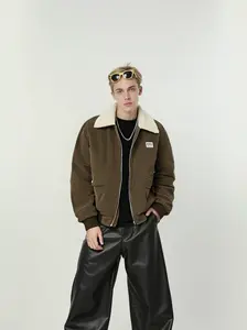 Men's Winter Faux Fur Collar Corduroy Jacket – Warm Denim Coat with Sherpa Lining fleece jacket