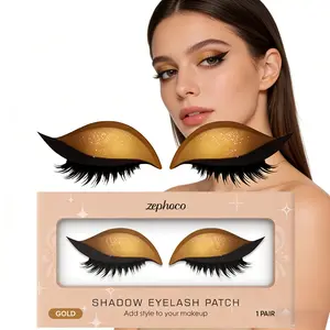 1/2 Pairs Golden Self-Adhesive Reusable 3-in-1 Lazy Eye Shadow & False Lash Patches - Instant Volume, Look Eyelash Stickers Suitable for Party, Prom, Daily Makeup - Quick Application, No Tools/ Removal Cosmetic