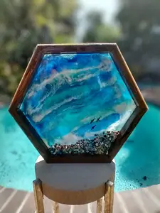 Ocean Inspired one of a kind Teak & Resin Handcrafted Tray Made to Order Memorial or Memory Tribute Tray