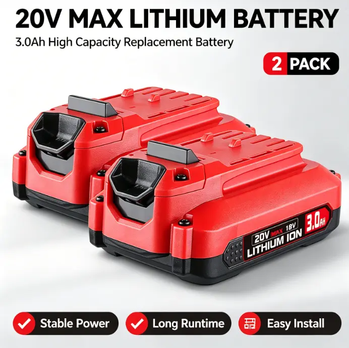 20V V20 Li-Ion Cell Rechargeable Battery Pack (3000mAh) - Red and Black Upgraded Long Lasting Replacement for Craftsman CMCB204 Cordless Drill Power Tools, Memory-Free, Durable Structure, Indoor & Outdoor Use Batteries, Upgraded Battery Replacement