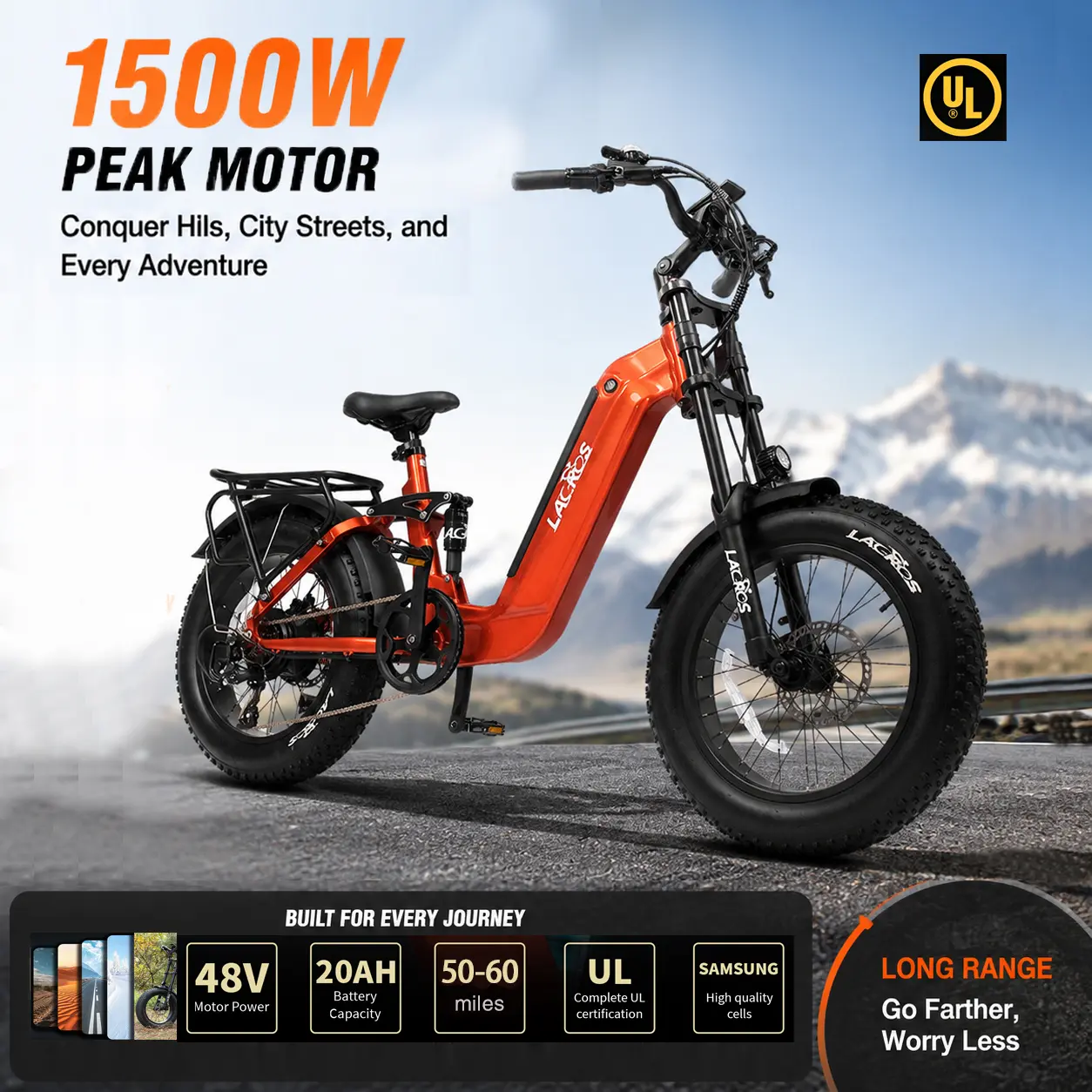 【CYCLONE】1500W Peak Fat Tire Electric Bike | Samsung Battery UL Certified Aluminum Frame E-Bike for Off-Road Beach City Commute