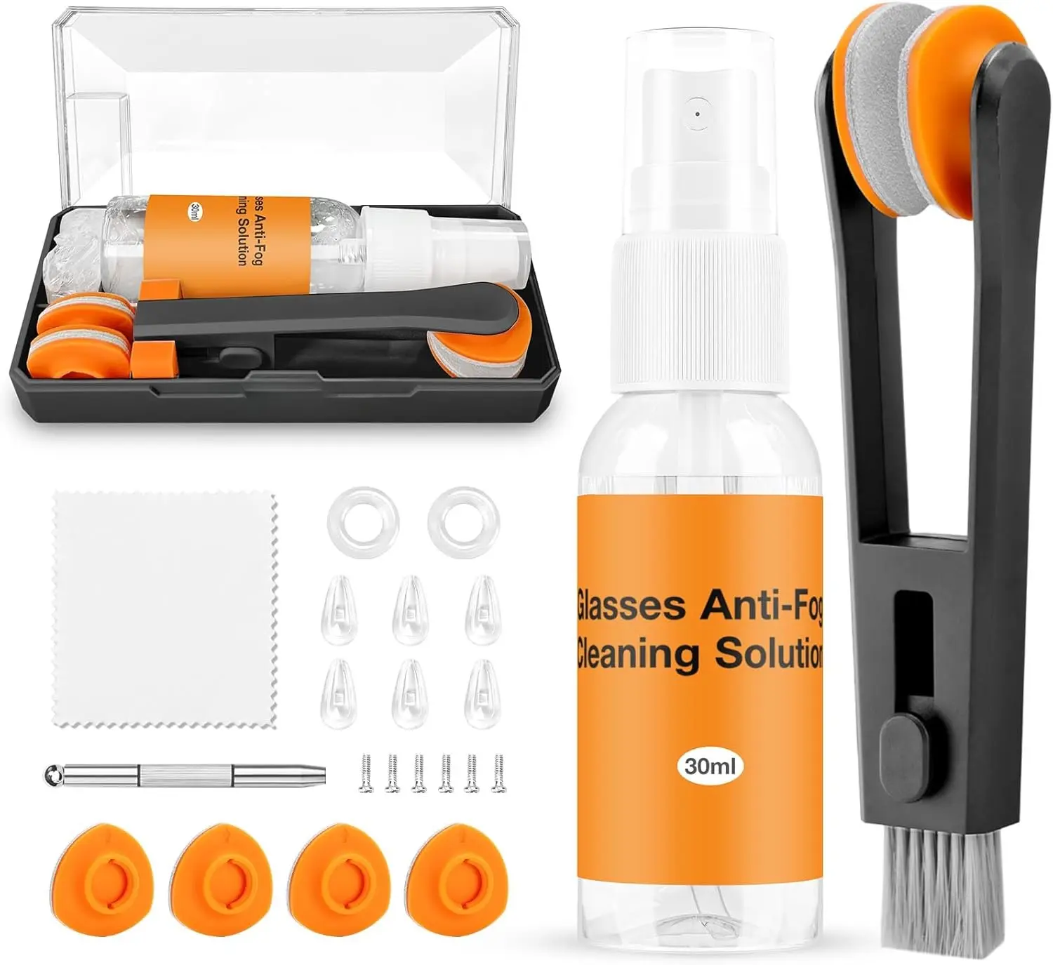 Glasses Cleaner Kit Eyeglass Cleaner, Anti Fog Spray with Microfiber Lens Cleaning Cloth, Glasses Repair Tool with Screws, Portable Travel Eyeglasses Cleaning Kit with Case