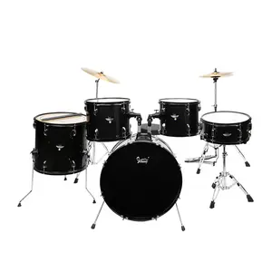 5-Piece Full Size Adult Drum Set – Black Drum Kit with Cymbals, Stool & Sticks