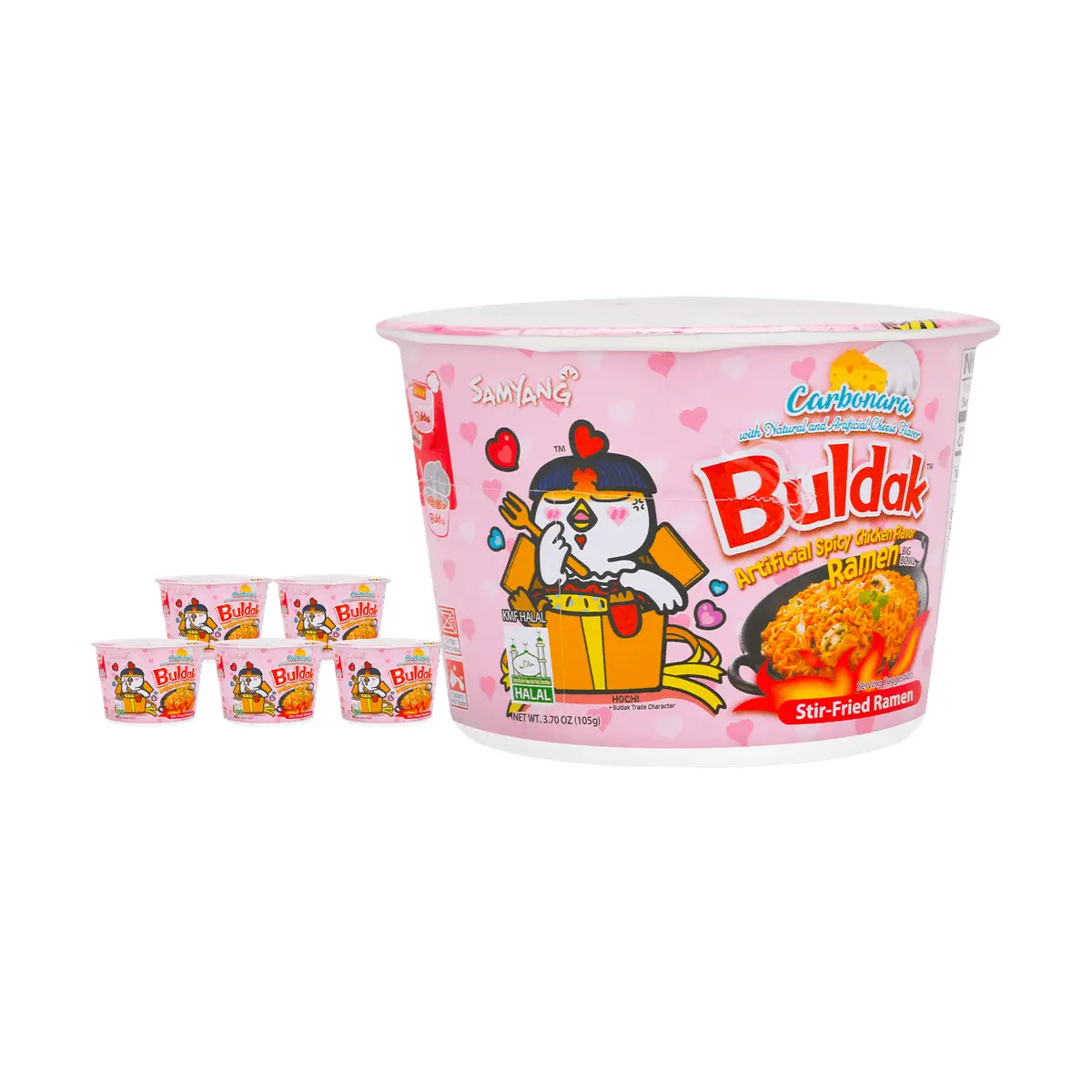 Samyang Buldak Creamy Cheese Ramen Noodles - Pink Flavor, 6 Bowls (105g Each) - Korean Instant Spicy Stir-Fried Noodles
