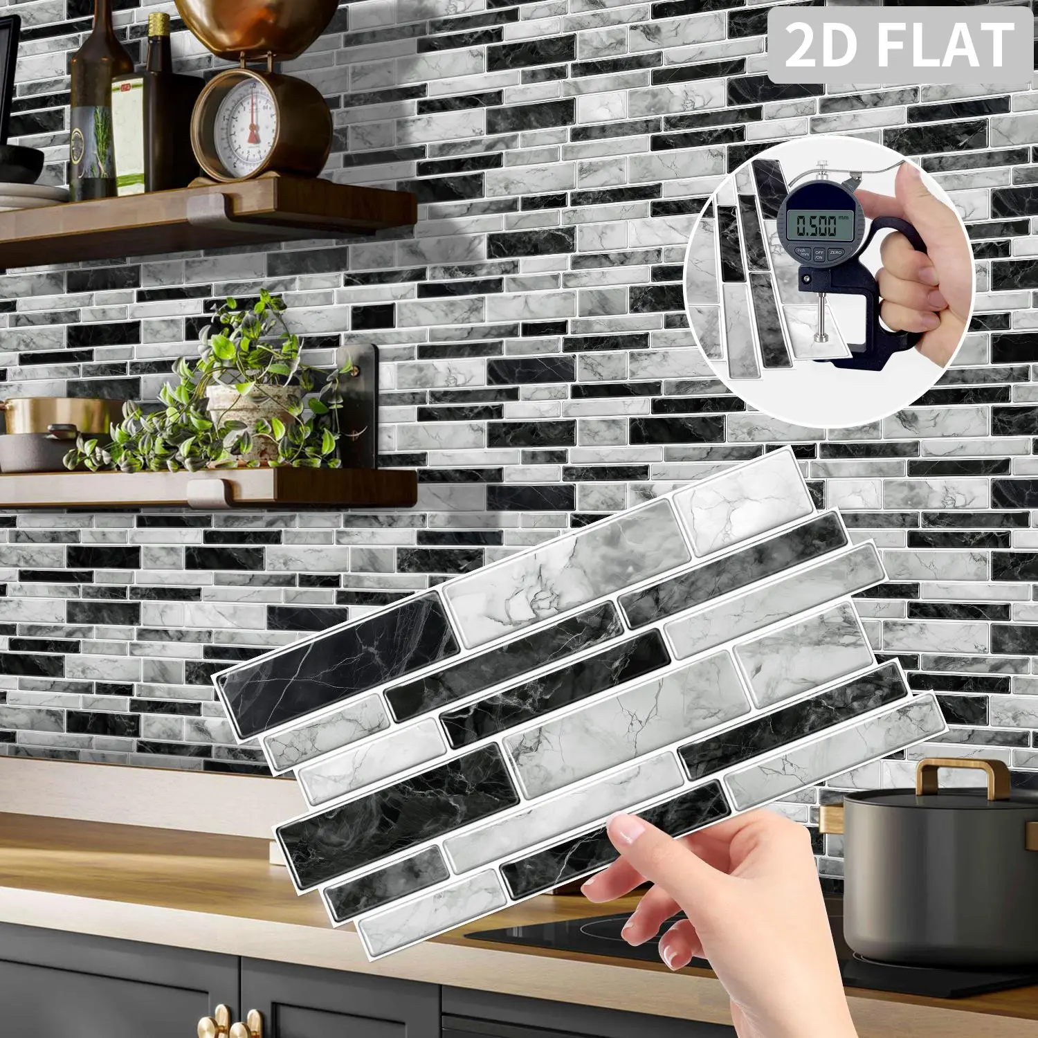 (12/24/48 pieces) Peel and stick splashback tiles, tile wall decals, waterproof wall decal and oil-proof artificial marble backsplash wallpaper wall sticker, suitable for kitchen bathroom decorative wall decoration, 12 cm X 24.6 cm