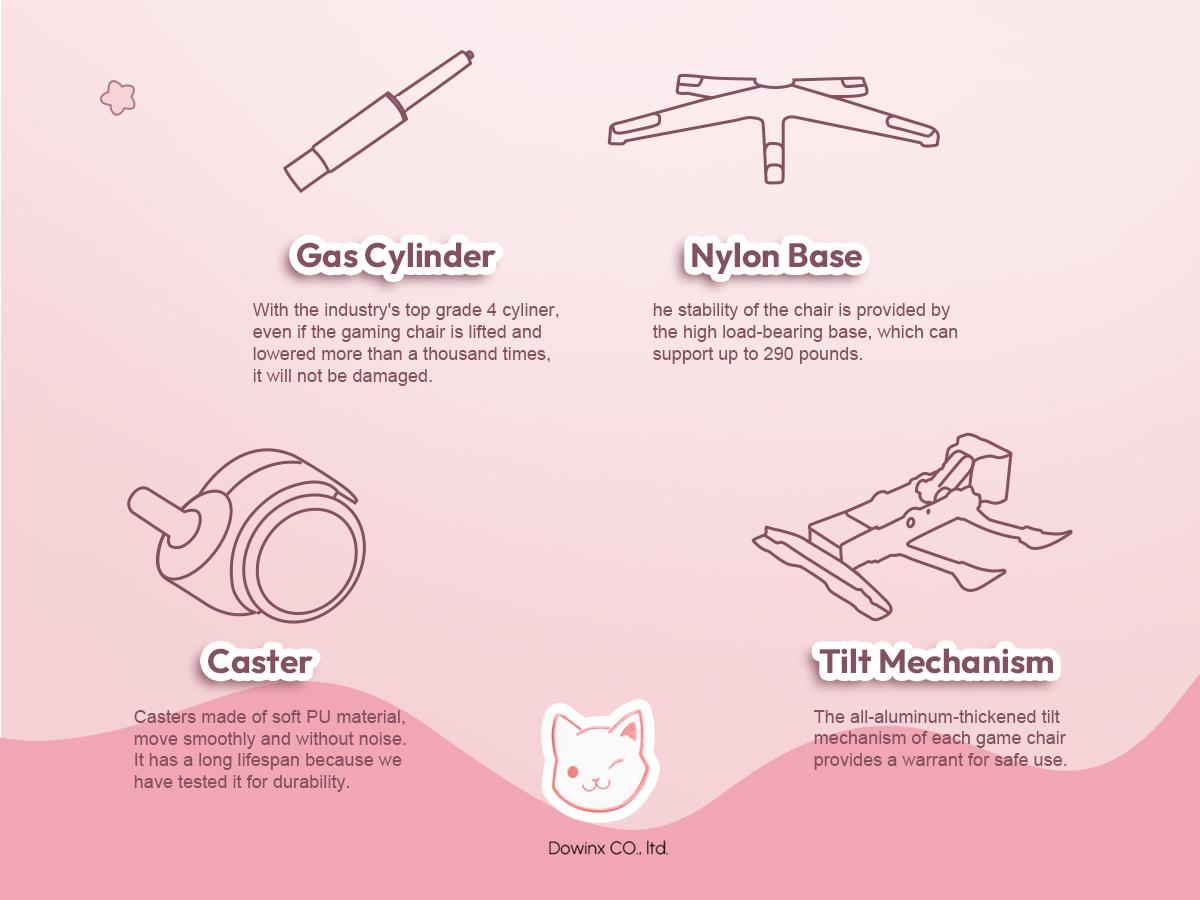 Dowinx Gaming Chair Cute with Cat Ears and Massage Lumbar Support, Ergonomic Computer Chair for Girl with Footrest and Headrest, Comfortable Reclining Game Chair 290lbs for Adult, Teen, Three Colors