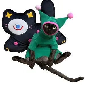 Sphinx Cat Clothes German Curly Cat Clothes Pet Four-legged Onesie with Star Design and Pink Pom-Poms for Feline Friends Comfortable Fit and Playful Style