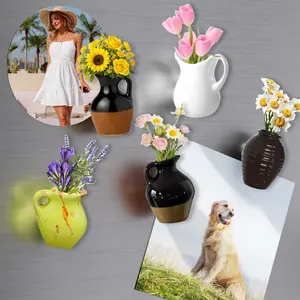 Mini Vase Fridge Magnets, 3D Flower Freezer Magnet, Creative Decorative Plant Holders for Wall or Refrigerator (Excluding Flowers)