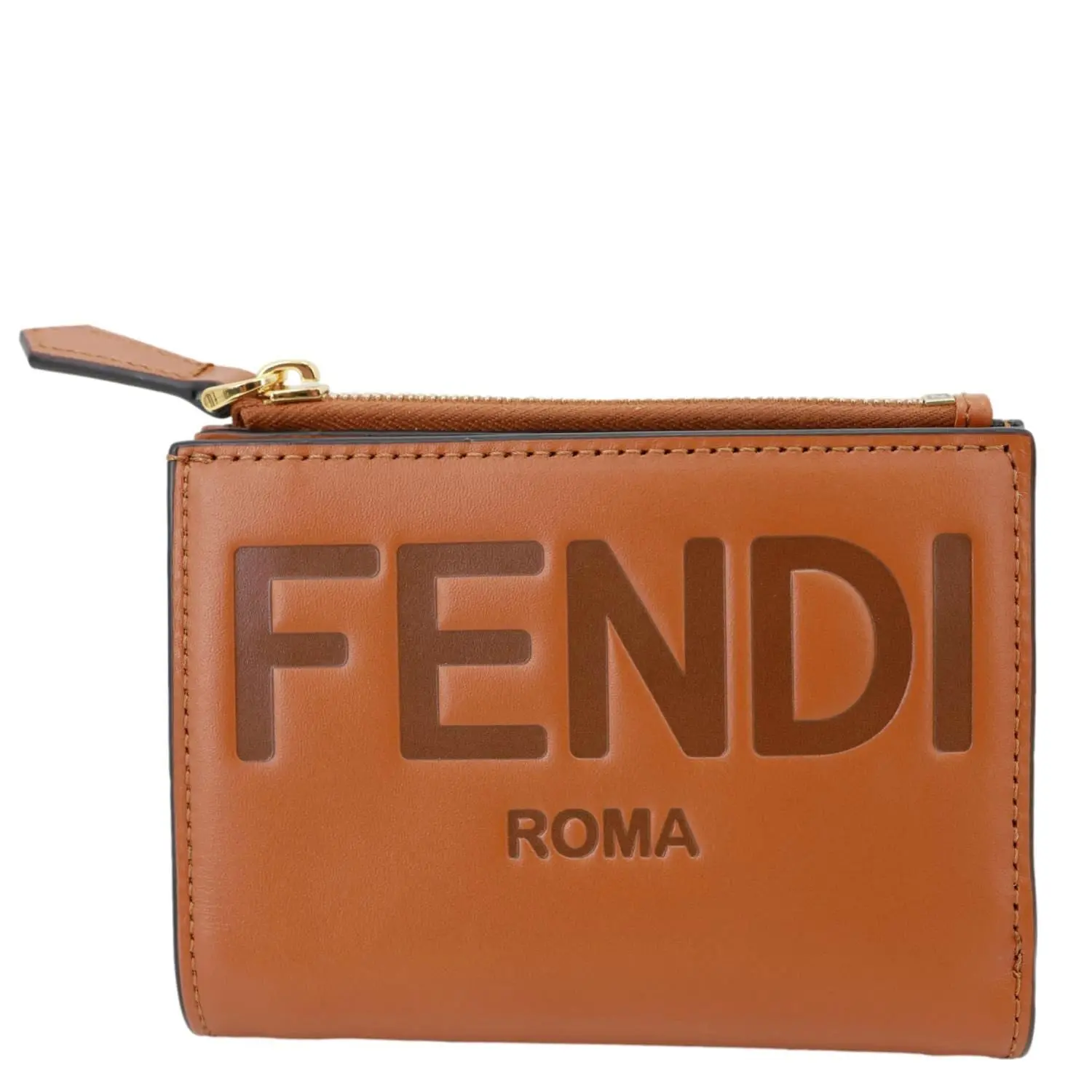 Pre-owned FENDI Leather Clutches & Wristlets Roma Calfskin Embossed Wallet Brown