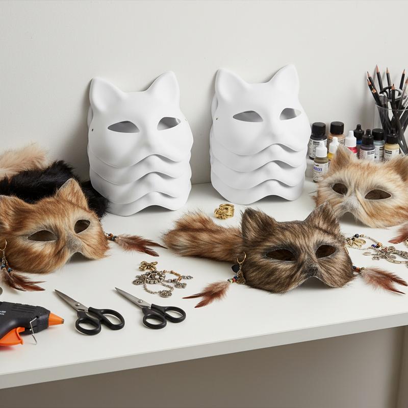 30 PCS Blank Therian Mask DIY Kit White Therian Animal Masks to Paint 7.1X6.7in Comfortable Lightweight Paper Adjustable Elastic Bands Colorful Gift for Halloween Party Cosplay & Craft Activities