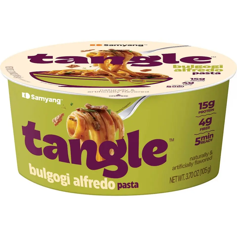 Samyang Korean Instant Noodle Tangle Pasta Collection - 3.7 oz Single Serve Ambient Bowls (Bulgogi Alfredo, Creamy Mushroom, Garlic Oil Flavors) Low Fat All Ages Pantry Food No Artificial Milk
