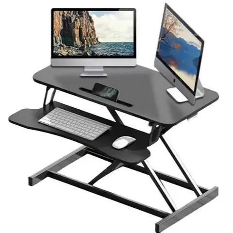 WGCTEK Ergonomic Home Office Standing Desk Converter 32 Inches Adjustable Height with Keyboard Tray Black Versatile Workstation for Enhanced Posture and Productivity