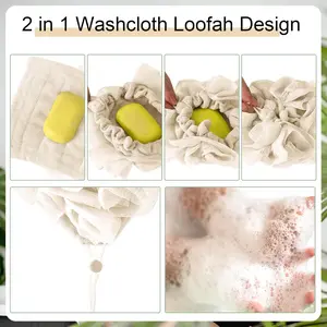 2-in-1 Soap Pocket Bath Ball for Body Shower Exfoliating Mesh Loofah Sponge with Rich Lather and Drawstring Design for Bar Soap Saving