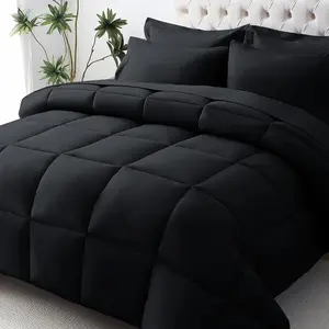 Oversized King Comforter Set,-Soft Bed in a Bag Oversized King Size 7 Pieces, Oeko-TEX Certified Bedding Set with Down Alternative Comforter, Sheets, Pillowcases & Shams, Black
