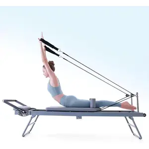 Foldable Pilates Reformer Machine for Home and Gym Use, Designed for Beginners and Intermediates, Sturdy Black Steel Frame with Adjustable Features XMSJ