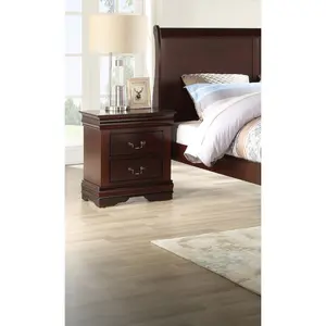 1pc Cherry Finish Two Drawers Louis Philip Nightstand Solid Wood Contemporary and Simple Style
