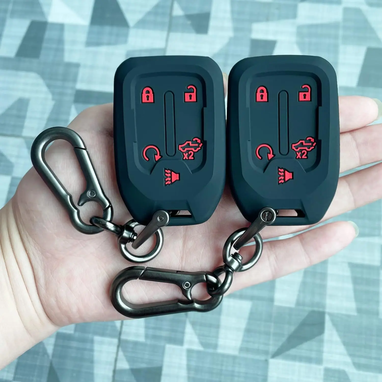 Synthetic Scratchproof Car Key Holder Key Covers - 2-Count Truck & Vehicle Accessories, 5-Button Remote Protector Case for 2019-2023 GMC Sierra & Chevy Silverado 1500/2500HD/3500HD (Black), Signal Unaffected, Keeps Fobs Looking Fresh, Truck Accessories, V