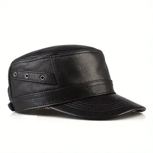 Men'S Genuine Leather Flat Cap - Stylish Black, Slim Fit, Adjustable Snapback, Perfect for Outdoor Activities, Casual Wear, and Formal Occasions, Formal Headwear |     Sleek Cap Design |     Durable