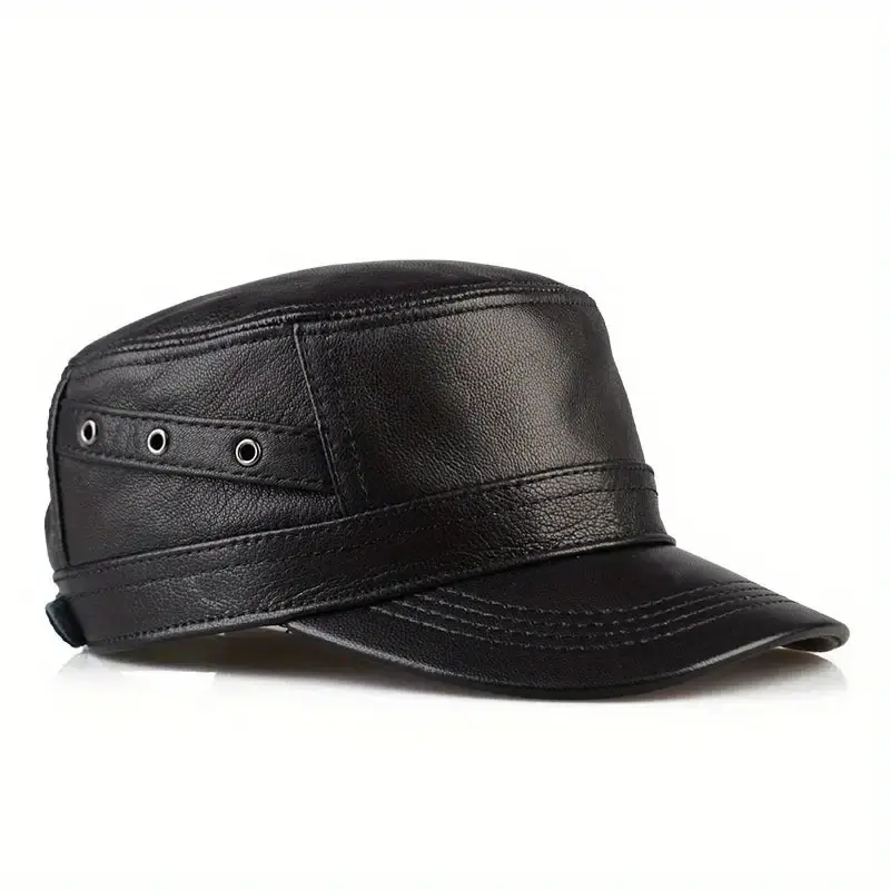 Men'S Genuine Leather Flat Cap - Stylish Black, Slim Fit, Adjustable Snapback, Perfect for Outdoor Activities, Casual Wear, and Formal Occasions, Formal Headwear |       Sleek Cap Design |       Durable