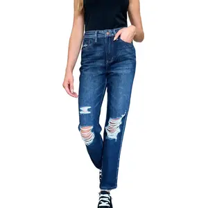 Judy Blue Full Size High Waist Rigid Magic Heavy Destroy Straight Jeans Cotton Denim
