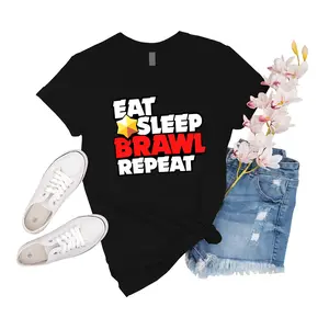 T-Shirt Buzz Edit Brawl Stars Eat Sleep Brawl Repeat Brawl Stars Shirts Gift For Men Tee Shirt Boy Girl Friend Short Sleeve Women Event