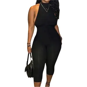 Milumia Women's Sexy Halter One Piece Jumpsuit Backless Sleeveless Bodycon Romper Pants Club Outfits