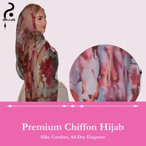 RIMAIRE 2026 Ramadan Premium Chiffon Hijab Silky for Women Muslim Printed Hijabs Islamic Turban Breathable Headscarf Shwal Wraps Casual Modesty Polyester Material Comfortable Fit All-Day Wear