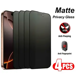 4pcs Full Coverage Matte Privacy Screen Protector Compatible with iPhone 17 Pro Max/17 Air/17/16/15/14/13/12/11/Pro/Pro Max/Plus/mini/16e/XR/XS/X/XS Max,9H Hardness,Anti-Fingerprint,Anti-Scratch,Anti-Peep,Compatible Dynamic Island,with Edge Protection
