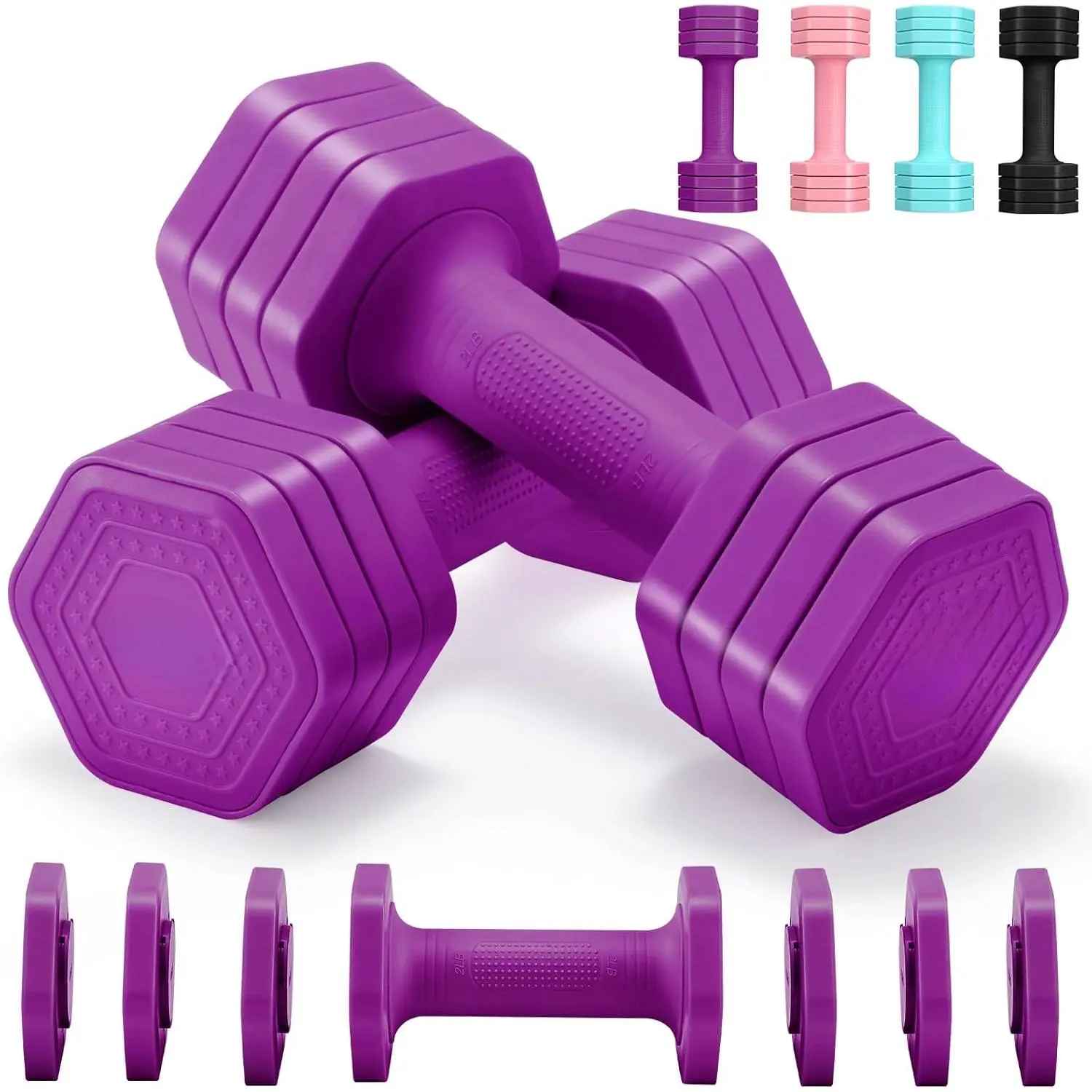 Women's Adjustable Dumbbell Set - 4-in-1 Multifunctional Fitness Equipment, 2lb/3lb/4lb/5lb Portable Gym Gear, TPU Soft Rubber Handle Strength Training & Weightlifting Home Gym Sport Training Kit