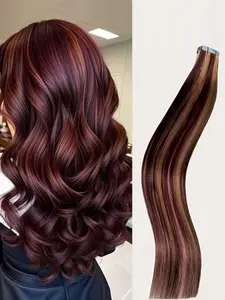 Tape in Hair Extensions Human Hair Real Remy Human Hair Invisible Seamless Skin Weft Human Hair 4/99j# Dark Brown Burgundy 100% Remy Human Hair Straight Seamless Invisible Tape in Hair Extensions 30g 20pcs