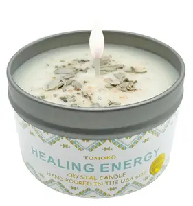 White Sage Candle Sage Leaf Himalayan Crystal Salt & Essential Oil Healing Energy Crystal Candle