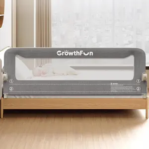 Foldable toddler bed rail, 71-inch reinforced carbon steel frame and connectors, breathable cationic fabric — safety toddler bed rails for queen, king, twin, and full beds, tool-free installation.