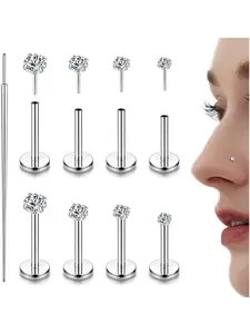14k Threadless Nose Studs, Cz Nose Rings for Women & Men, 316L Surgical Steel, Labret Studs, Lip Rings, All Seasons Jewelry, Nose Piercing Jewelry