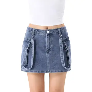 ONESO Women's Denim Skirts With Side Straps Casual Jean Shorts For Summer Fit Cute Girly Basic Fitted Minimalist Bottom