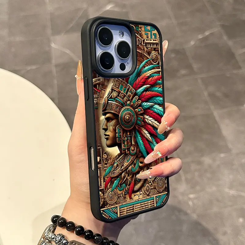 Premium Magnetic MagSafe Phone Case - Aztec Warrior Headdress Design for iPhone 11/12/13/14/15/16, Pro/Pro Max - Anti-Fall Soft Protection Cover, Ultra-Thin, Everyday Mobile Phone Accessories, Casing