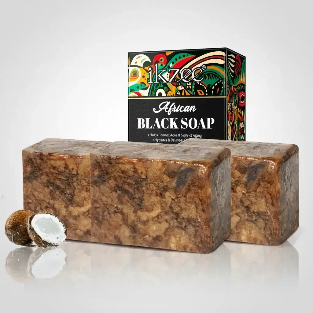 ikzee African Black Soap 100g, Made by Hand and Traditional Process, Natural Organic, All Natural Soap Bar, Deep Cleansing, Plant-Based Skin Care, Body care, Efficiently Cleans Impurities, Can Also Be Used for Sensitive Skin