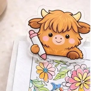 Mini Highland Cow Acrylic Page Clip Cute Paper Clip Coloring Page Protector for Kids and Adults