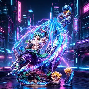 An epic battle scene statue with interchangeable heads and LED-style energy effect decoration can be used as a birthday gift, home decoration and fish tank landscaping.