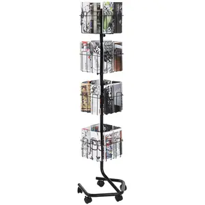 TikTokShopBlackFridayVEVOR Brochure Display Rack, 4-Tier 32 Pockets Rotating Magazine Literature Display Stand for Postcards, 360° Spinning Greeting Cards Rack with 5 Wheels (2 Lockable) for Shop Exhibitions Office