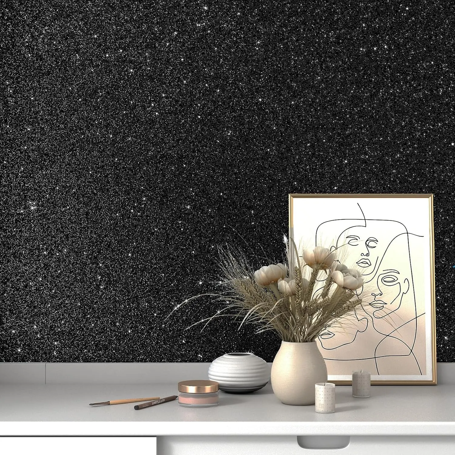 Thick Black Glitter Contact Paper Peel and Stick Black Glitter Wallpaper for Bedroom Removable Dark Sparkly Peel and Stick Wallpaper for Accent Walls Cabinets Entire 15.8 x 78 in